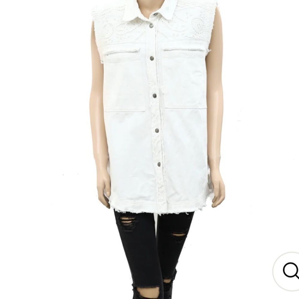 Free People Embroidered Denim Jacket Vest Top